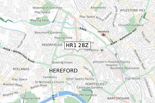 HR1 2BZ map - small scale - OS Open Zoomstack (Ordnance Survey)