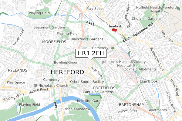 HR1 2EH map - small scale - OS Open Zoomstack (Ordnance Survey)