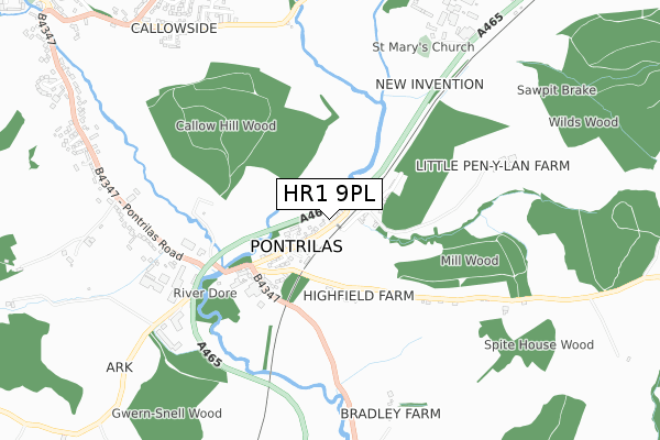 HR1 9PL map - small scale - OS Open Zoomstack (Ordnance Survey)