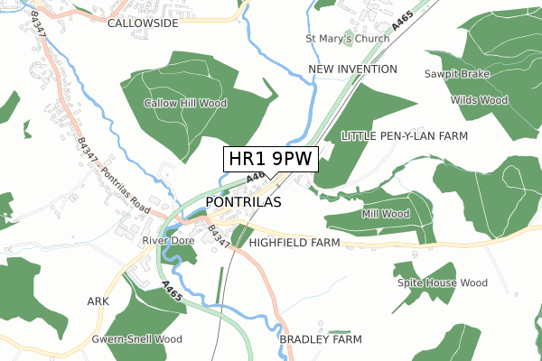 HR1 9PW map - small scale - OS Open Zoomstack (Ordnance Survey)