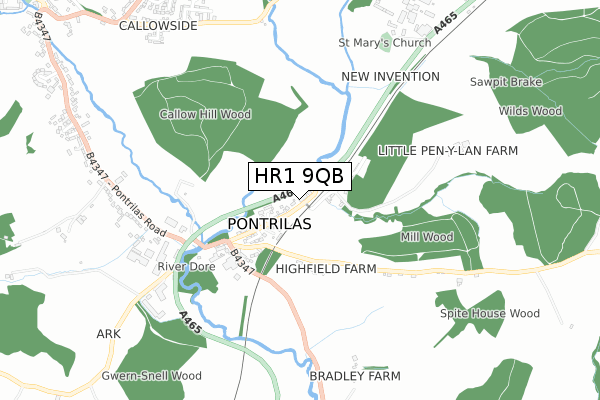 HR1 9QB map - small scale - OS Open Zoomstack (Ordnance Survey)