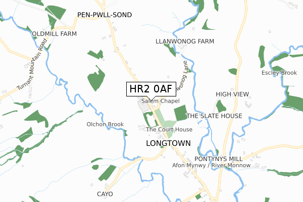 HR2 0AF map - small scale - OS Open Zoomstack (Ordnance Survey)