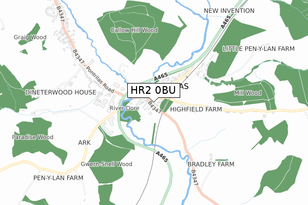 HR2 0BU map - small scale - OS Open Zoomstack (Ordnance Survey)