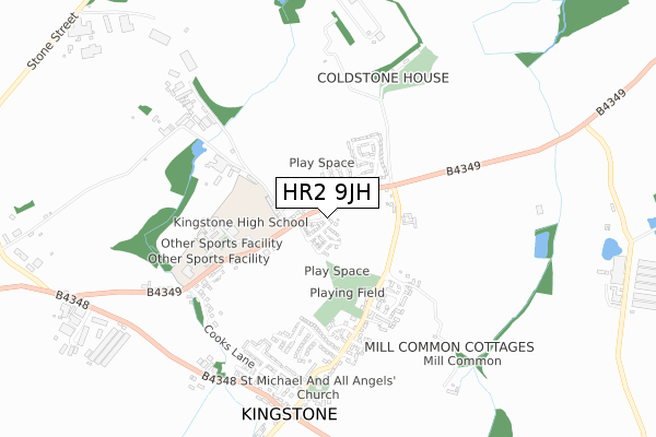 HR2 9JH map - small scale - OS Open Zoomstack (Ordnance Survey)
