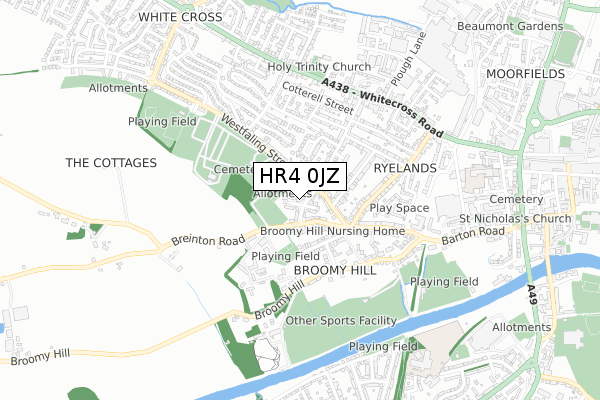 HR4 0JZ map - small scale - OS Open Zoomstack (Ordnance Survey)