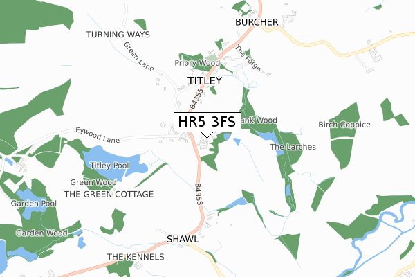 HR5 3FS map - small scale - OS Open Zoomstack (Ordnance Survey)