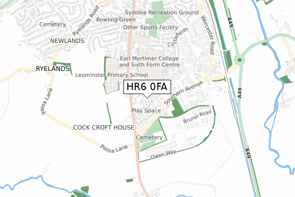 HR6 0FA map - small scale - OS Open Zoomstack (Ordnance Survey)