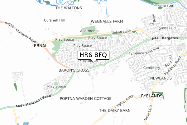 HR6 8FQ map - small scale - OS Open Zoomstack (Ordnance Survey)