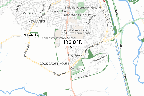 HR6 8FR map - small scale - OS Open Zoomstack (Ordnance Survey)