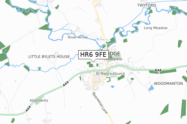 HR6 9FE map - small scale - OS Open Zoomstack (Ordnance Survey)