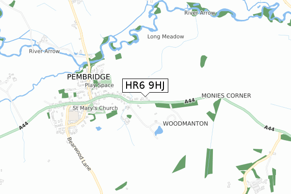 HR6 9HJ map - small scale - OS Open Zoomstack (Ordnance Survey)