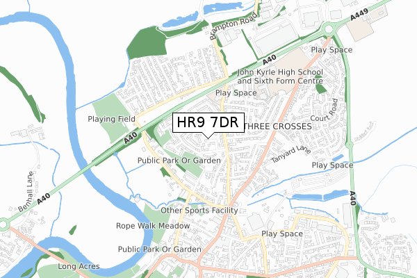 HR9 7DR map - small scale - OS Open Zoomstack (Ordnance Survey)