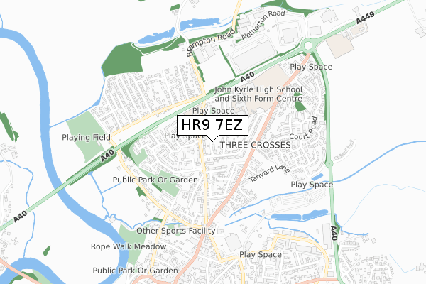 HR9 7EZ map - small scale - OS Open Zoomstack (Ordnance Survey)