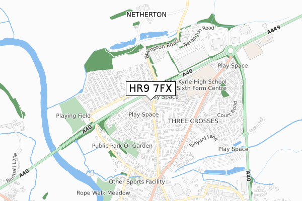 HR9 7FX map - small scale - OS Open Zoomstack (Ordnance Survey)