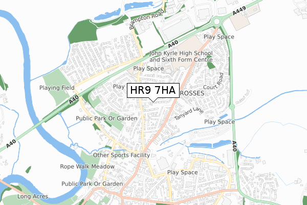 HR9 7HA map - small scale - OS Open Zoomstack (Ordnance Survey)