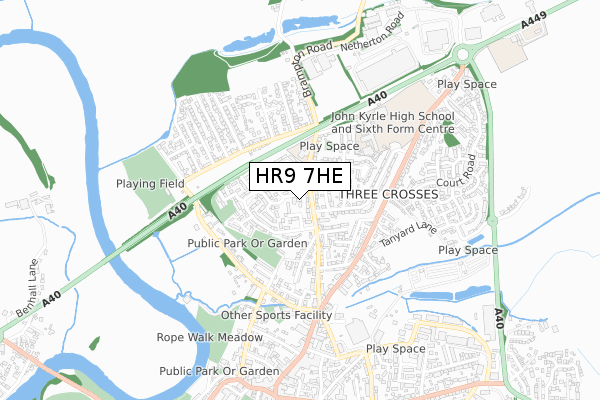 HR9 7HE map - small scale - OS Open Zoomstack (Ordnance Survey)