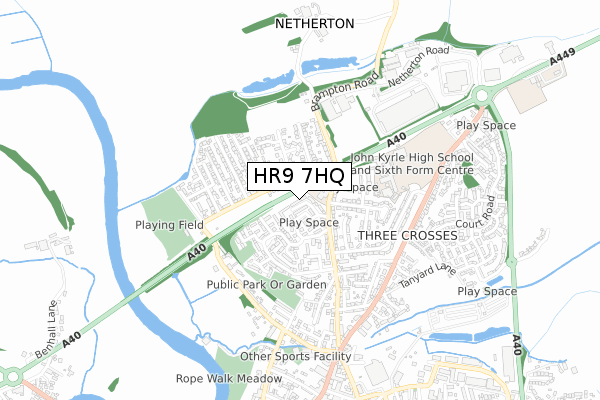 HR9 7HQ map - small scale - OS Open Zoomstack (Ordnance Survey)