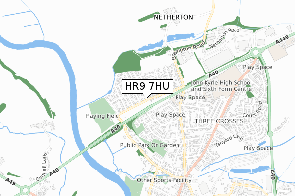 HR9 7HU map - small scale - OS Open Zoomstack (Ordnance Survey)