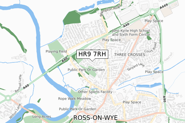 HR9 7RH map - small scale - OS Open Zoomstack (Ordnance Survey)