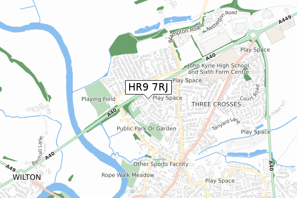 HR9 7RJ map - small scale - OS Open Zoomstack (Ordnance Survey)