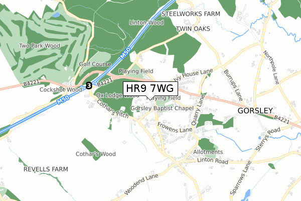 HR9 7WG map - small scale - OS Open Zoomstack (Ordnance Survey)