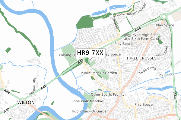 HR9 7XX map - small scale - OS Open Zoomstack (Ordnance Survey)