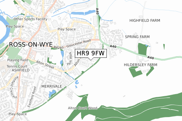 HR9 9FW map - small scale - OS Open Zoomstack (Ordnance Survey)