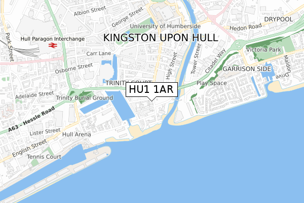 HU1 1AR map - small scale - OS Open Zoomstack (Ordnance Survey)