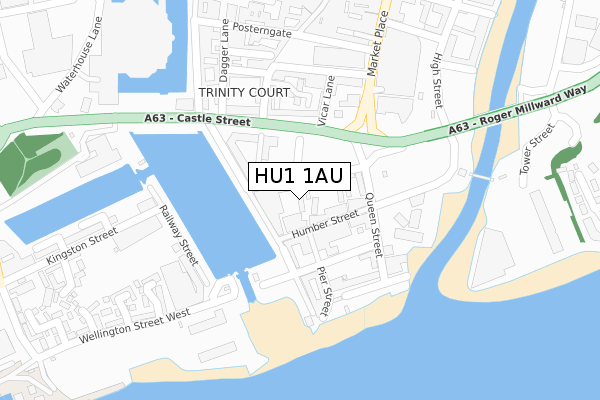 HU1 1AU map - large scale - OS Open Zoomstack (Ordnance Survey)