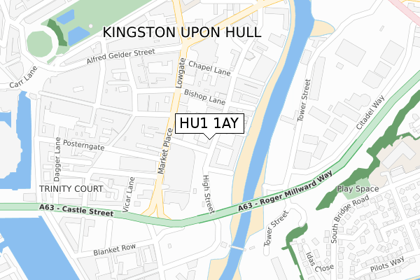 HU1 1AY map - large scale - OS Open Zoomstack (Ordnance Survey)