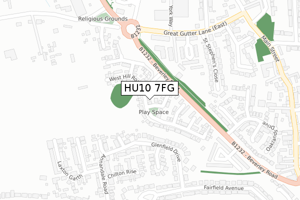 HU10 7FG map - large scale - OS Open Zoomstack (Ordnance Survey)