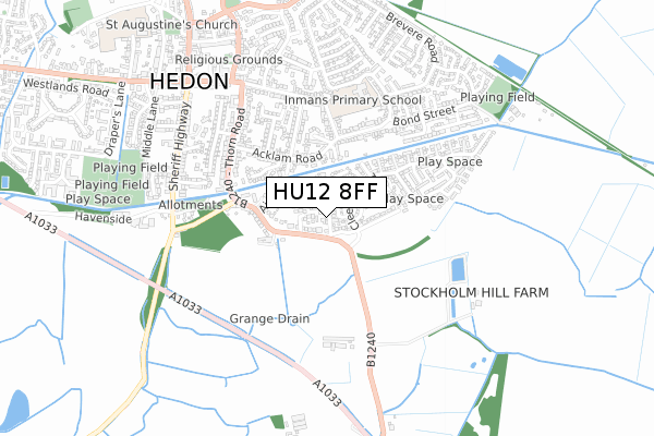 HU12 8FF map - small scale - OS Open Zoomstack (Ordnance Survey)