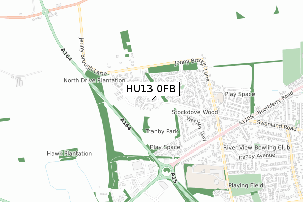 HU13 0FB map - small scale - OS Open Zoomstack (Ordnance Survey)