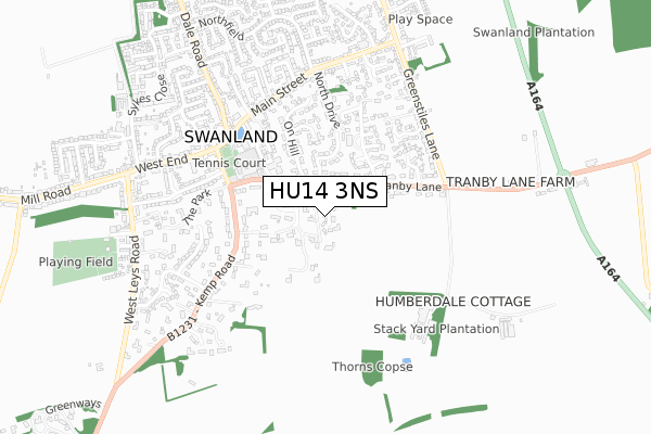 HU14 3NS map - small scale - OS Open Zoomstack (Ordnance Survey)