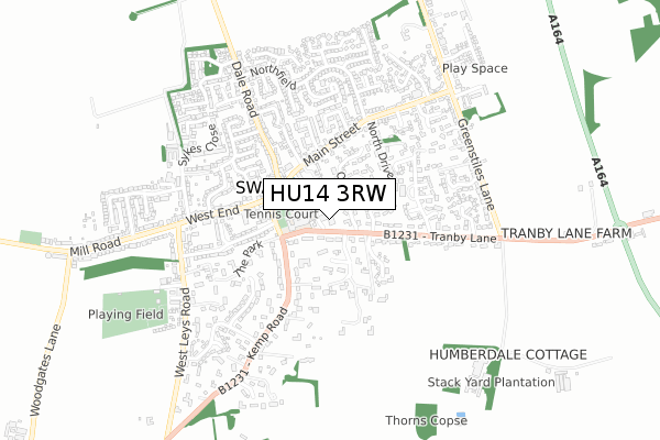 HU14 3RW map - small scale - OS Open Zoomstack (Ordnance Survey)