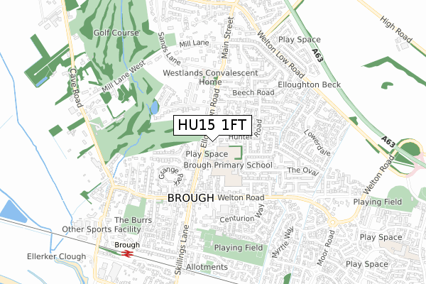 HU15 1FT map - small scale - OS Open Zoomstack (Ordnance Survey)