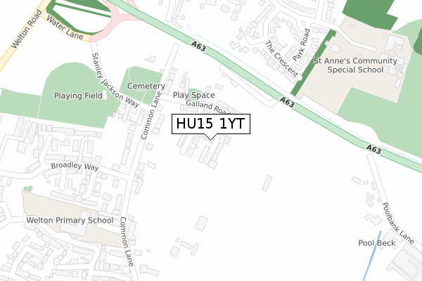 HU15 1YT map - large scale - OS Open Zoomstack (Ordnance Survey)