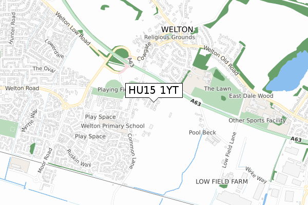 HU15 1YT map - small scale - OS Open Zoomstack (Ordnance Survey)