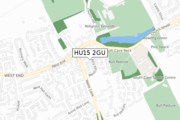 HU15 2GU map - large scale - OS Open Zoomstack (Ordnance Survey)