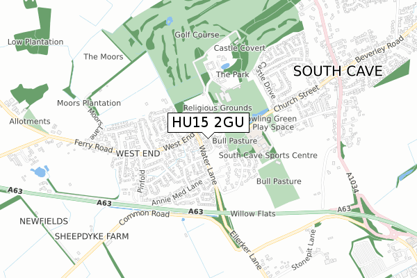 HU15 2GU map - small scale - OS Open Zoomstack (Ordnance Survey)