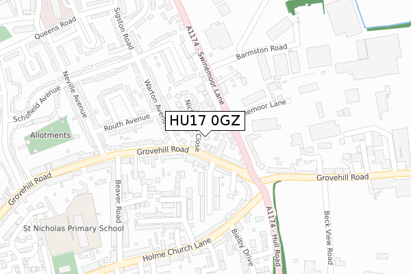 HU17 0GZ map - large scale - OS Open Zoomstack (Ordnance Survey)