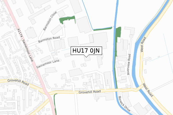 HU17 0JN map - large scale - OS Open Zoomstack (Ordnance Survey)