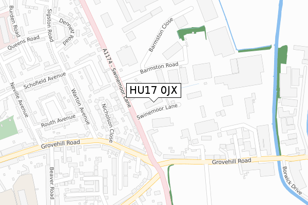 HU17 0JX map - large scale - OS Open Zoomstack (Ordnance Survey)