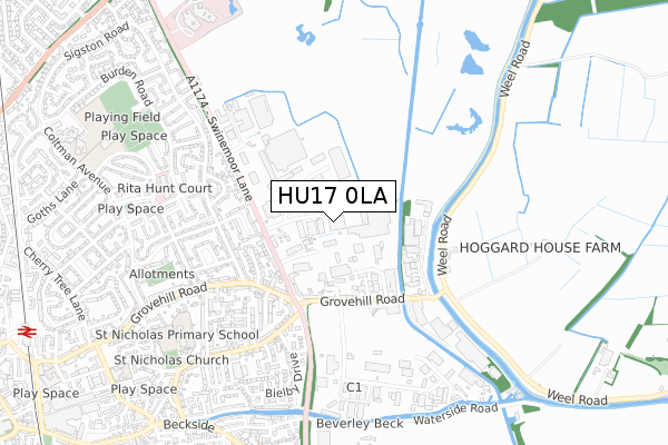 HU17 0LA map - small scale - OS Open Zoomstack (Ordnance Survey)