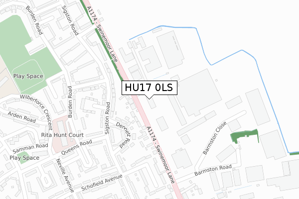 HU17 0LS map - large scale - OS Open Zoomstack (Ordnance Survey)