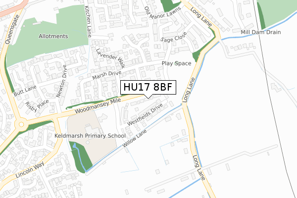 HU17 8BF map - large scale - OS Open Zoomstack (Ordnance Survey)