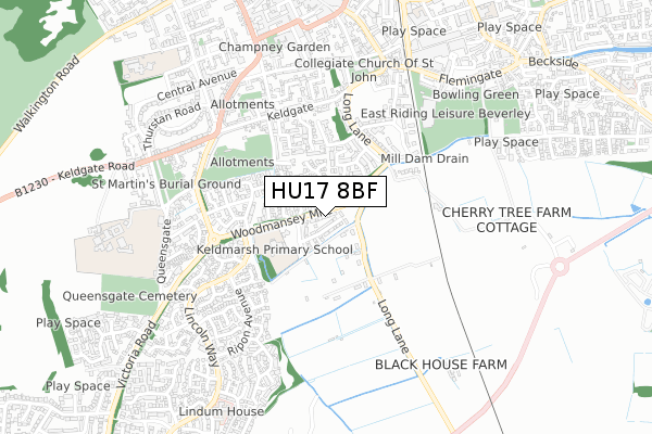 HU17 8BF map - small scale - OS Open Zoomstack (Ordnance Survey)