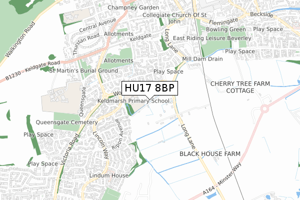 HU17 8BP map - small scale - OS Open Zoomstack (Ordnance Survey)