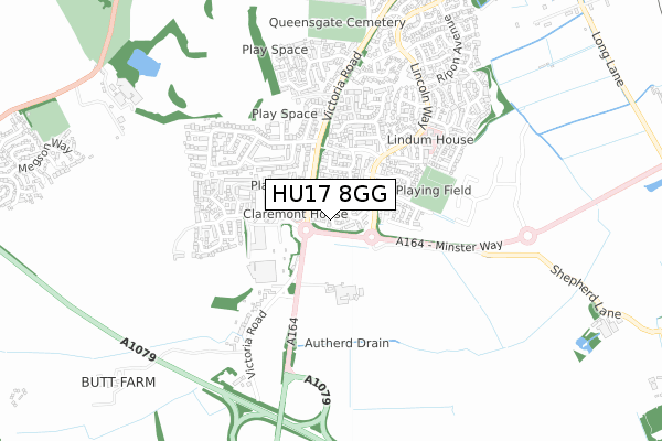 HU17 8GG map - small scale - OS Open Zoomstack (Ordnance Survey)