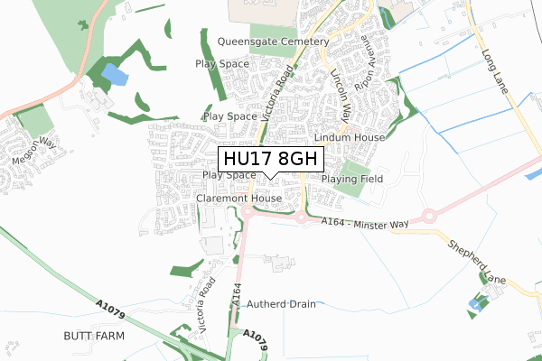HU17 8GH map - small scale - OS Open Zoomstack (Ordnance Survey)